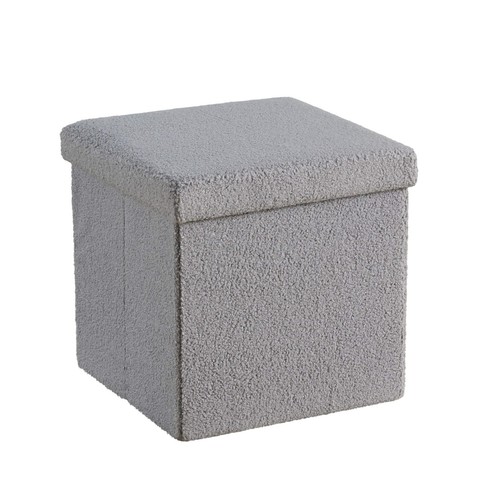 Pecho otomano plegable gris Boucle tela de oso de peluche caja cuadrada de almacenamiento sólido - Imagen 6 de 7
