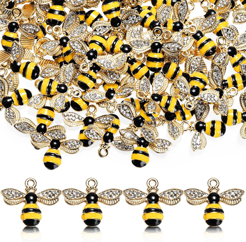 100 Pcs Metal Bee Charms for Jewelry Making, Cute Enamel Bee Pendants with Rhine