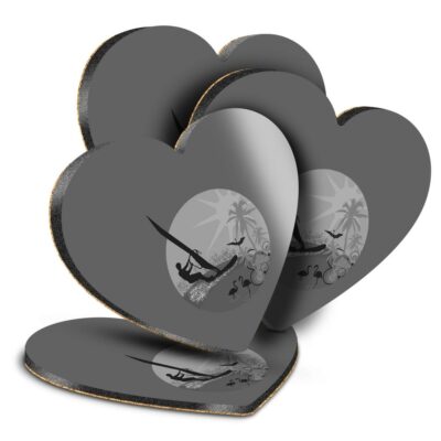 4x Herz MDF Untersetzer - BW - Tropical Windsurfen Surfer Surfen Welle #40658