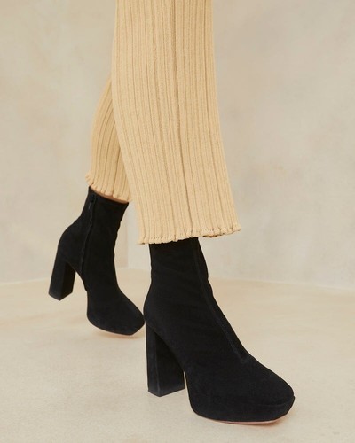 New LOEFFLER RANDALL Camden Black suede Platform Bootie size 9 - Picture 2 of 8