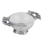 Stunning Pewter & Glass Scottish Thistle Toasting Celebration Quaich