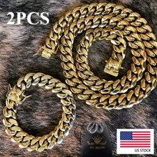 Real 14K/18K Gold Plated PVD Solid Miami Cuban Link Chain Bracelet Set 4mm-14mm