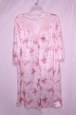 VTG VANITY FAIR MULTI-COLOR FLORAL PRINT LACE TRIM 3/4 SLEEVE ROBE SZ L N924