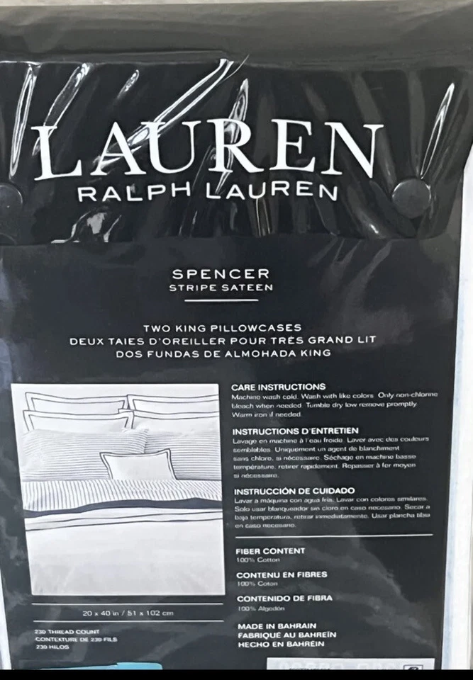 Ralph Lauren Spences Stripes Two King Pillowcases Aqua Blue. Brand New! - Image 3 of 4