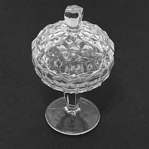 Fostoria American Cubed Covered Jelly 4 1/2" and 7" with Cover Footed Crystal