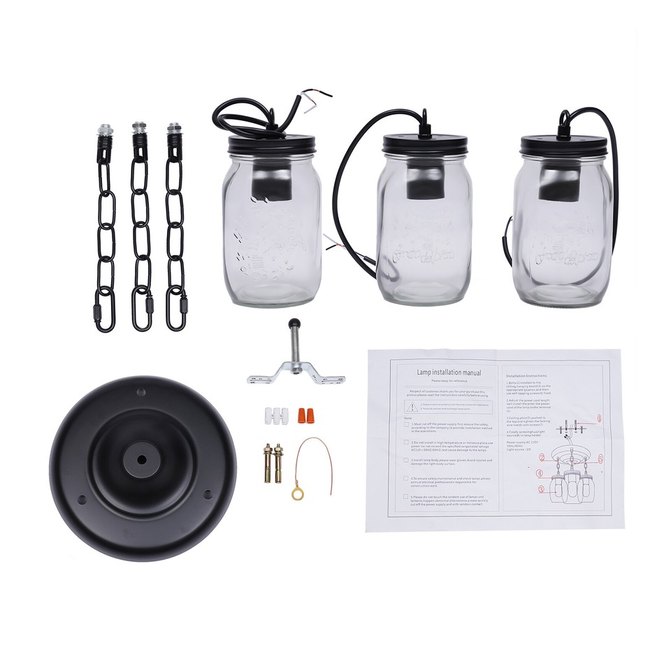 Kitchen Island Pendant Ceiling Light Fixture Farmhouse Glass Mason Jar