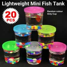 20xMini Betta Fish Cup with Lid Small Portable Plastic Tank for Jellyfish Shrimp