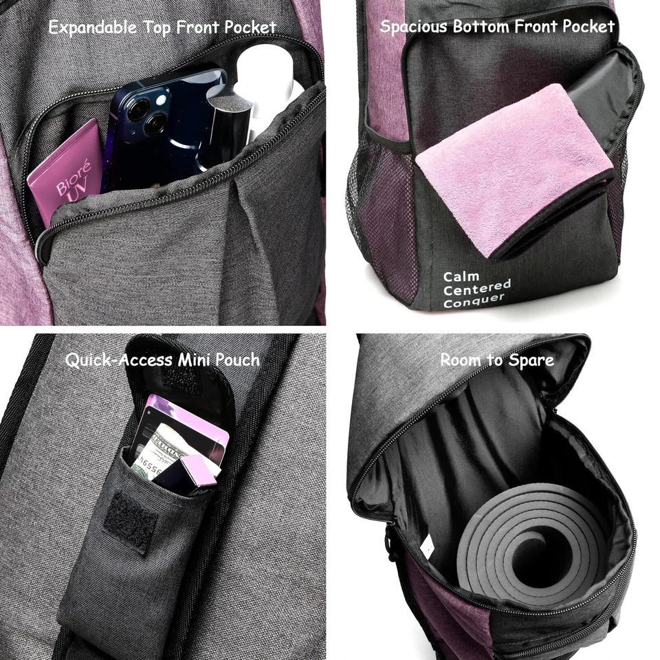 Estera de yoga porta bolsas bolsillos grandes y portabotellas de agua. Mochila de yoga para 0. Foto 3 de 4