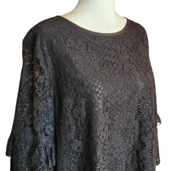 NOVA blusa David Lerner preta de renda manga esvoaçante com zíper nas costas tamanho grande - Imagem 4 de 4