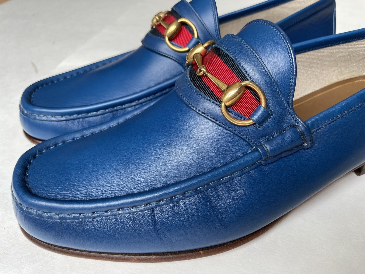 GUCCI 1953 Web Stripe Horsebit Blue Leather Web Loafers UK GUCCI 1953 Web Stripe Horsebit Blue Leather Web Loafers UK