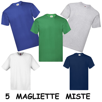 Lotto 5 Magliette Uomo Fruit Of The Loom – Vari Colori, Girocollo In Cotone, Maniche Corte