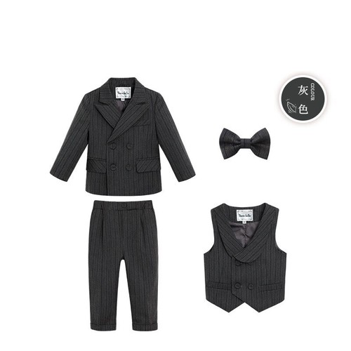 Children Formal Suit Set Boy Birthday Blazer Jacket Vest Pants Bowtie Clothes - Picture 16 of 17