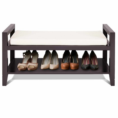Wood Shoe Bench Storage Rack Cushion Seat Ottoman Bedroom Hallway