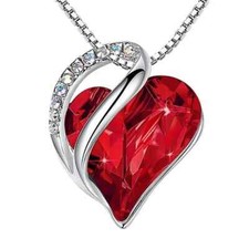 Infinity Love Heart Pendant Necklace with RED Birthstone