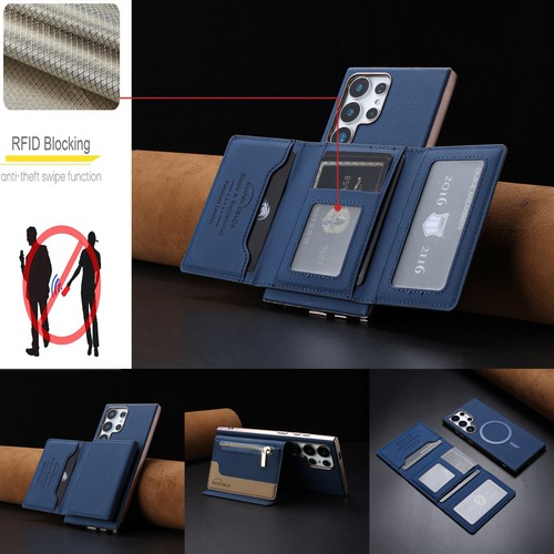 For Samsung Galaxy S25 Ultra S24 S23 22 Zipper Leather RFID Wallet Magnetic Case - Picture 19 of 85