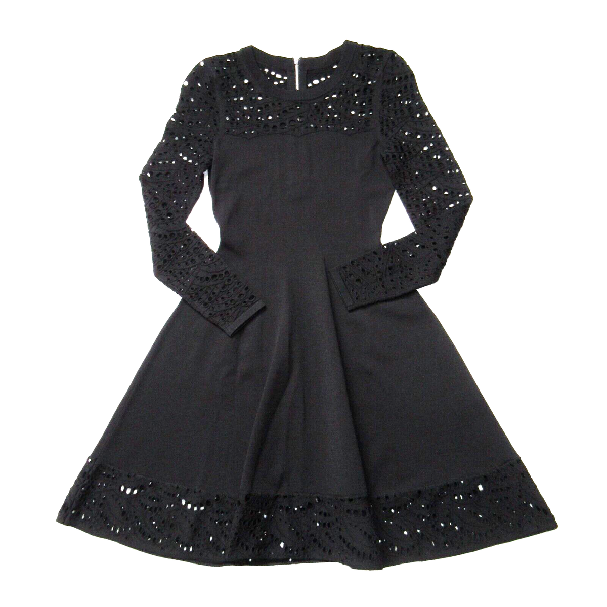 milly lace pointelle flare dress Ruffle-Trim Pointelle-Knit Mini Dress in White - L main image 0