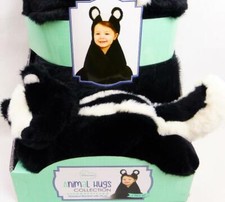 Little Miracles Skunk Animal Hugs Hooded Black White Stripe Baby Blanket 30"x36"