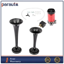 Dual Trumpet Train Air Horn Compressor Kit 12V 130DB Loud Car Truck Boat Black