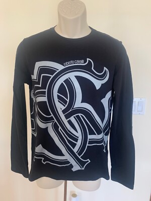 Roberto Cavalli Big Boys Kids Black Gray Long Sleeve Top Shirt Blouse Tee Sz M