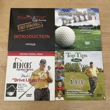 Lot of 4 Medicus Golf DVDs Top Tips From Top Pros, Swing Like A Pro Drive O’Mera