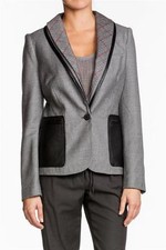 Lamb Mixed Media Check Jacket Blazer Black Grey Gray Checkered Leather Wool New