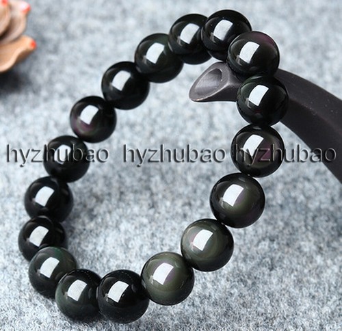 6/8/10/12/14/16/18mm Natural Black Obsidian Gems Round Beads Bangle Bracelet AAA - Picture 10 of 13