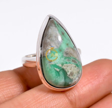 Genuine Variscite Ring Green Stone 925 Sterling Silver Statement Rings Jewelry