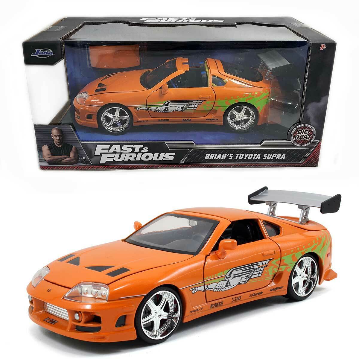 GetUSCart- Jada Toys Fast & Furious 1:24 Brian's Toyota Supra Die-cast Car,  toys for kids and adults, Orange (97168)