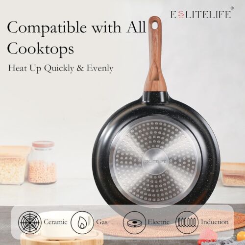 Nonstick Ceramic Frying Pan Skillet with Lid, Non-Toxic Egg Omelette Kitchen ... - Picture 5 of 8