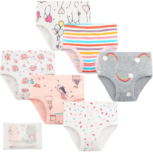 6Pack Toddler Girls Cotton Brief Underwear Cute Printed Panties Assorted Colors - Picture 13 of 21