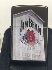 JIM BEAM BARN ZIPPO WITH STICKER SEAL AND METAL CASE  #I03