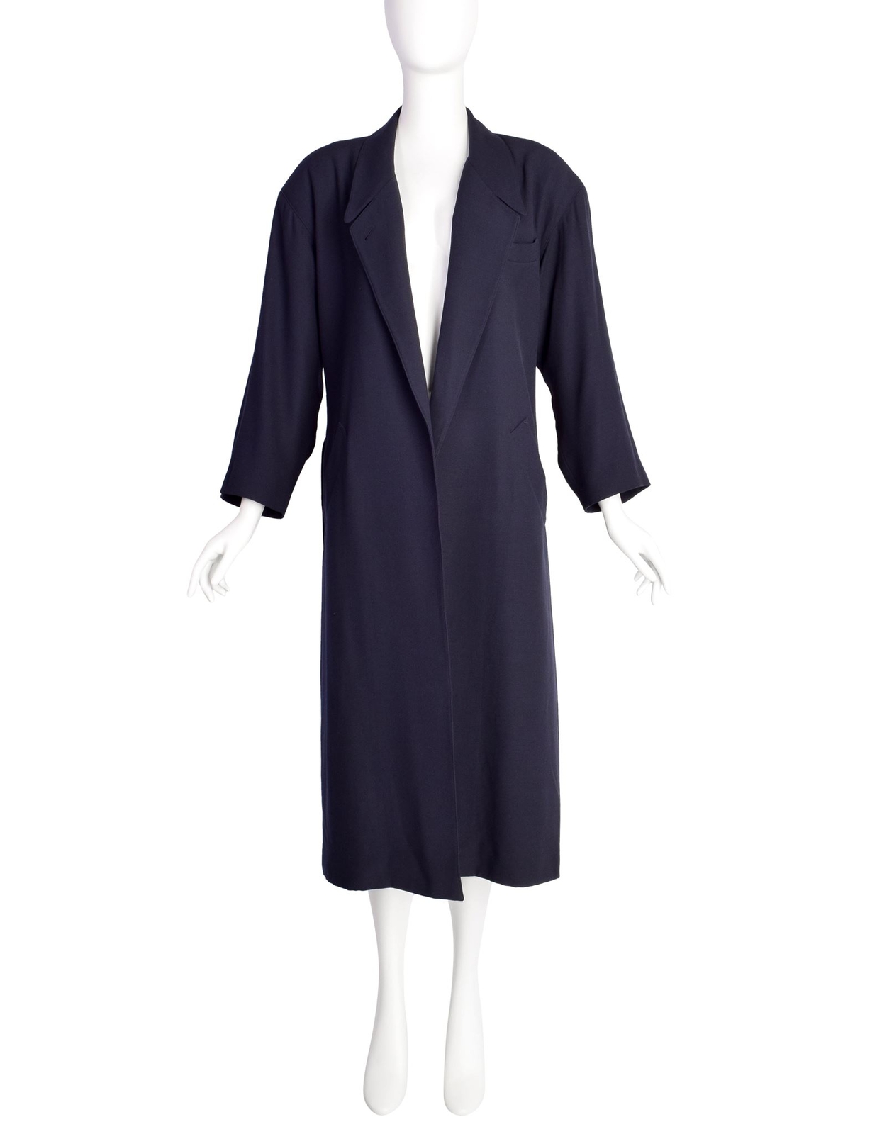 Jean Paul Gaultier Vintage Early 1980s Dark Blue Wool Gabardine Belted Trench Co image 9