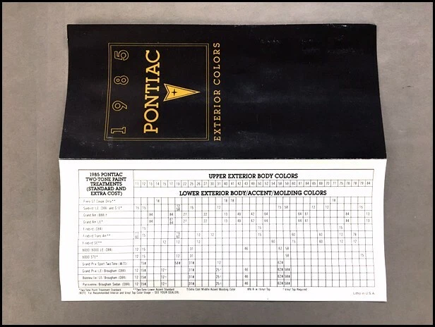 1985 Pontiac Color Paint Guide Car Brochure - Firebird Grand Prix Fiero Sunbird - Изображение 2 из 2