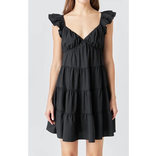 Mini Vestido Anthropologie Endless Rose Mujer Negro En Niveles, Talla Mediana - Imagen 2 de 13