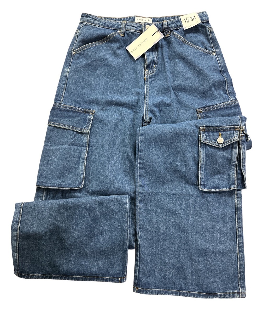Angel Kiss Jeans Women's Size 11 /30 Loose Fit New Blue Cargo