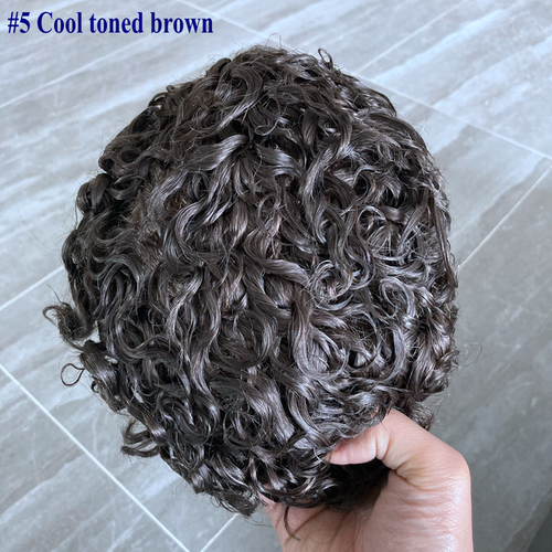 24mm Curly Men Toupee Durable Injected Full Pu Base Male Human Hair System Piece - Picture 12 of 15