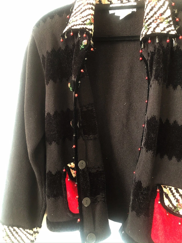 Cardigã suéter vintage Jack B bordado com miçangas rápidas chenille arte para usar GG - Imagem 3 de 4