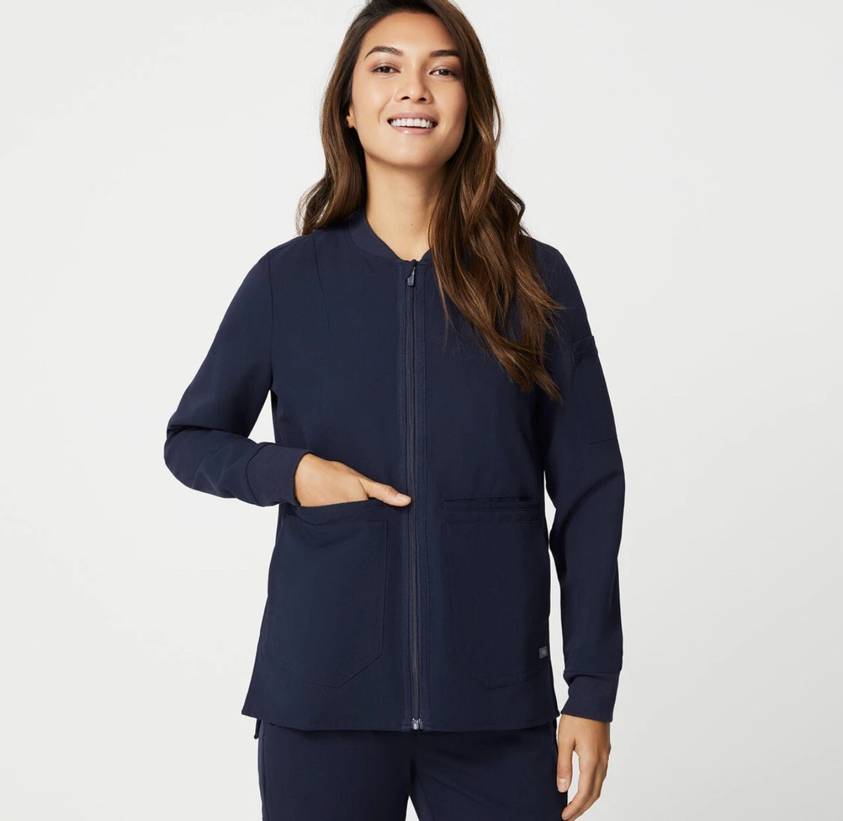NWT Figs Women Medium Navy Bellery Bomber Scrub Jacket NWoT eBay