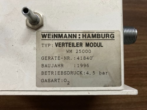 Weinmann Hamburg Verteiler Modul PN: WM 25000 1996 4.5 Bar O2 Distribution Modul - Picture 8 of 12