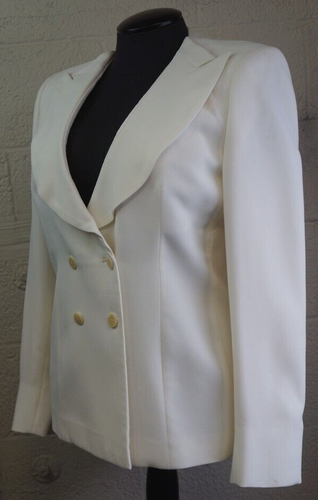 Giorgio Armani Double breast Rayon Blend, Silk Lined Jacket Blazer Ivory Size 48 - Picture 2 of 10