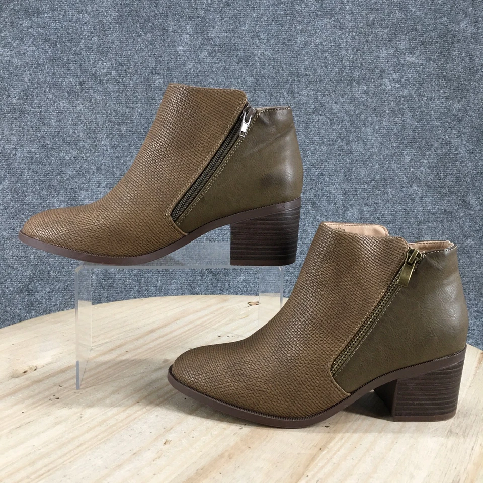 Journee Collection 靴子女式 8 踝短靴高跟鞋棕色人造皮革拉链 — 第 2/4 张图片