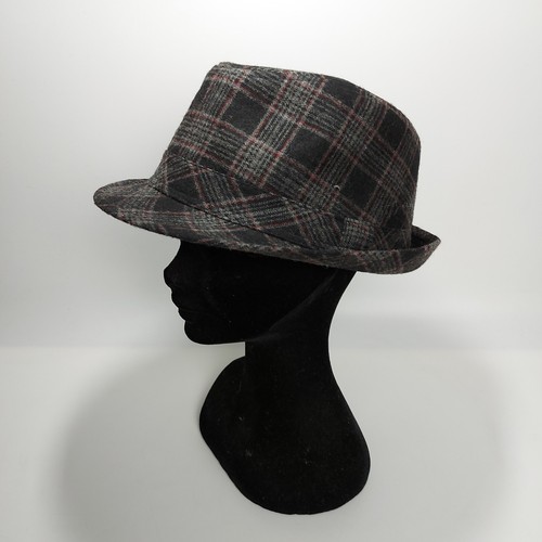 Henschel Hat Co USA X-Large Fedora Grey Charcoal Plaid Wool Blend Vintage