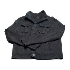 Express Mens Medium Charcoal Gray Button Cardigan Sweater Wool Blend 26.5" Long