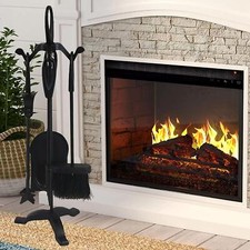 5 Piece Companion Set Black Fireside Fireplace Fire Tools Hearth Poker Brush Kit