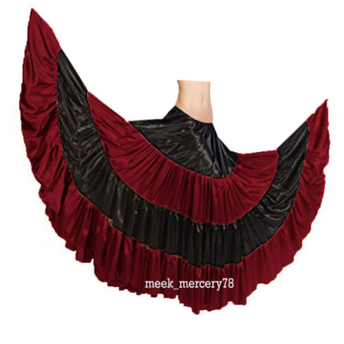 Belly Dance Flared Skirt GYPSY 25 Yard 4 Tiered Long Costumes Flamenco Skirt S5 - Picture 24 of 45