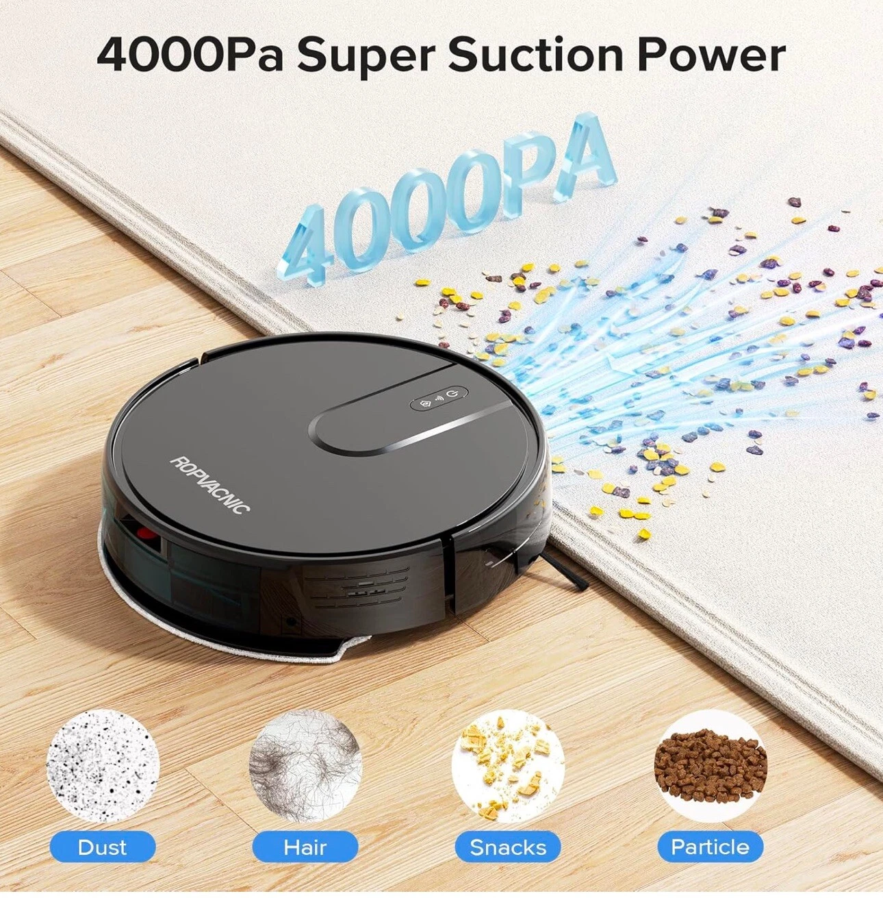 ROPVACNIC Robot Vacuum Cleaner Robot Vacuum and Mop Combo with 4000Pa Suction...