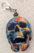 Skull Floral Multicolor Double-Sided Acrylic Zipper Pull Purse Charm Jewelry