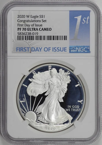 2020 W Proof Silver Eagle $1 NGC PF70 UCAM, Congratulations Set, FDOI [27F36]