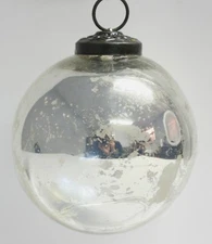 Vintage Silver Thick Glass Ball Holiday Christmas Tree Decoration Ornament