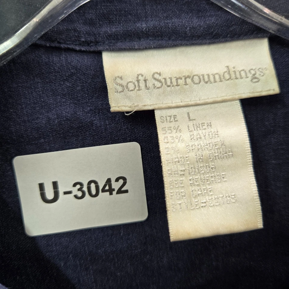 Soft Surroundings Women Top Large Blue Button Front Linen Blend Short Sleeve - Изображение 2 из 4